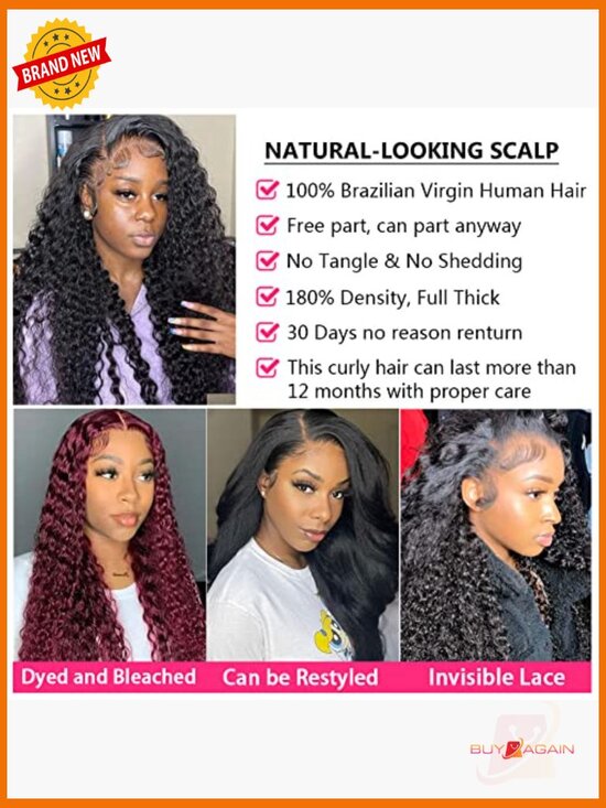 Deep Wave Lace Front Wig Human Hair 180% Density 13x4 HD Lace Pre Plucked main image 6